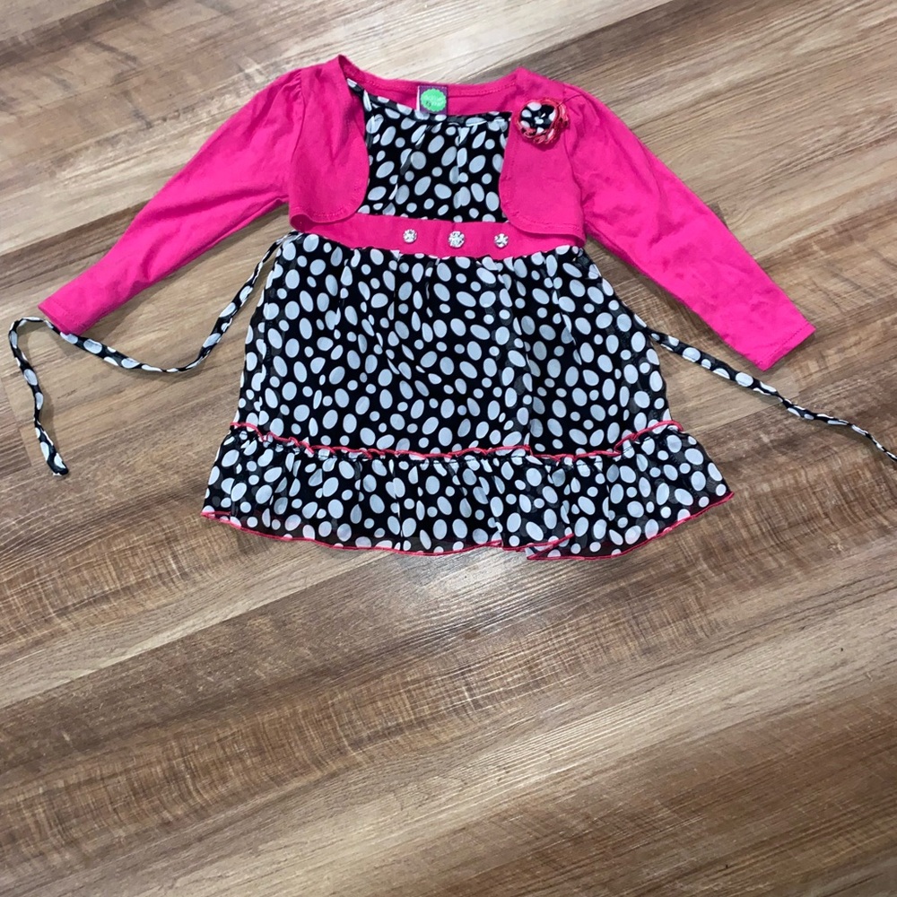 Pink and Black Polka Dot Dress with Bow